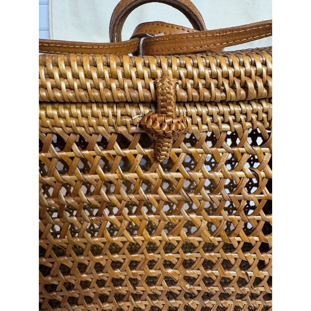 Bembien Flora Crossbody Bag‎ Natural Rattan Woven Box Bag Handmade Bali New